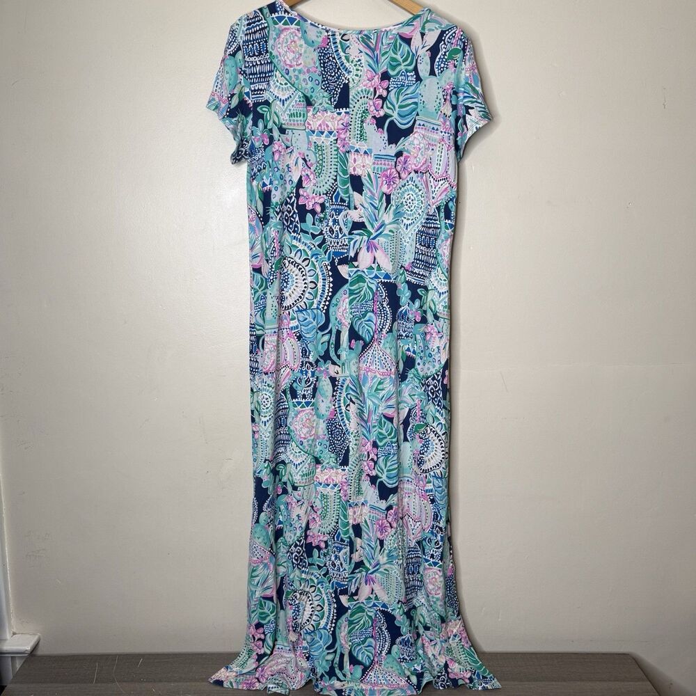 Lilly Pulitzer Laurana Maxi Dress Womens XL Cactus Cat Jersey Stretch Sundress - Picture 4 of 11